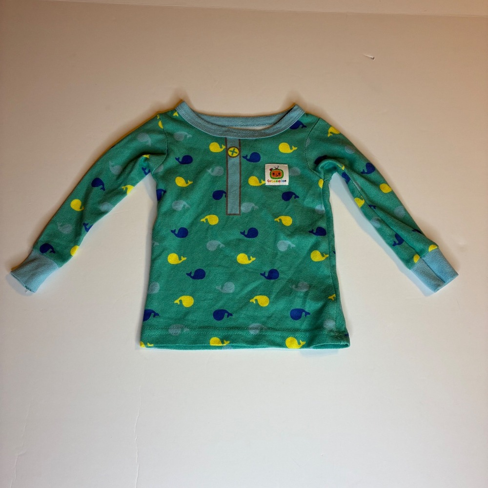 Cocomelon Whale Print Long Sleeve Sleep Top Green Sz 12M Kids Apparel TV Show
